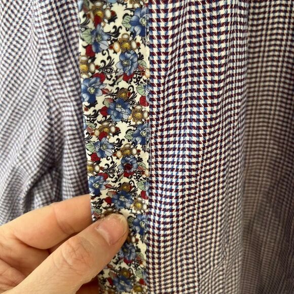 Robert Graham Burgundy Blue Small Pattern Contrasting Floral Cuffs Dress Shirt - Picture 6 of 11